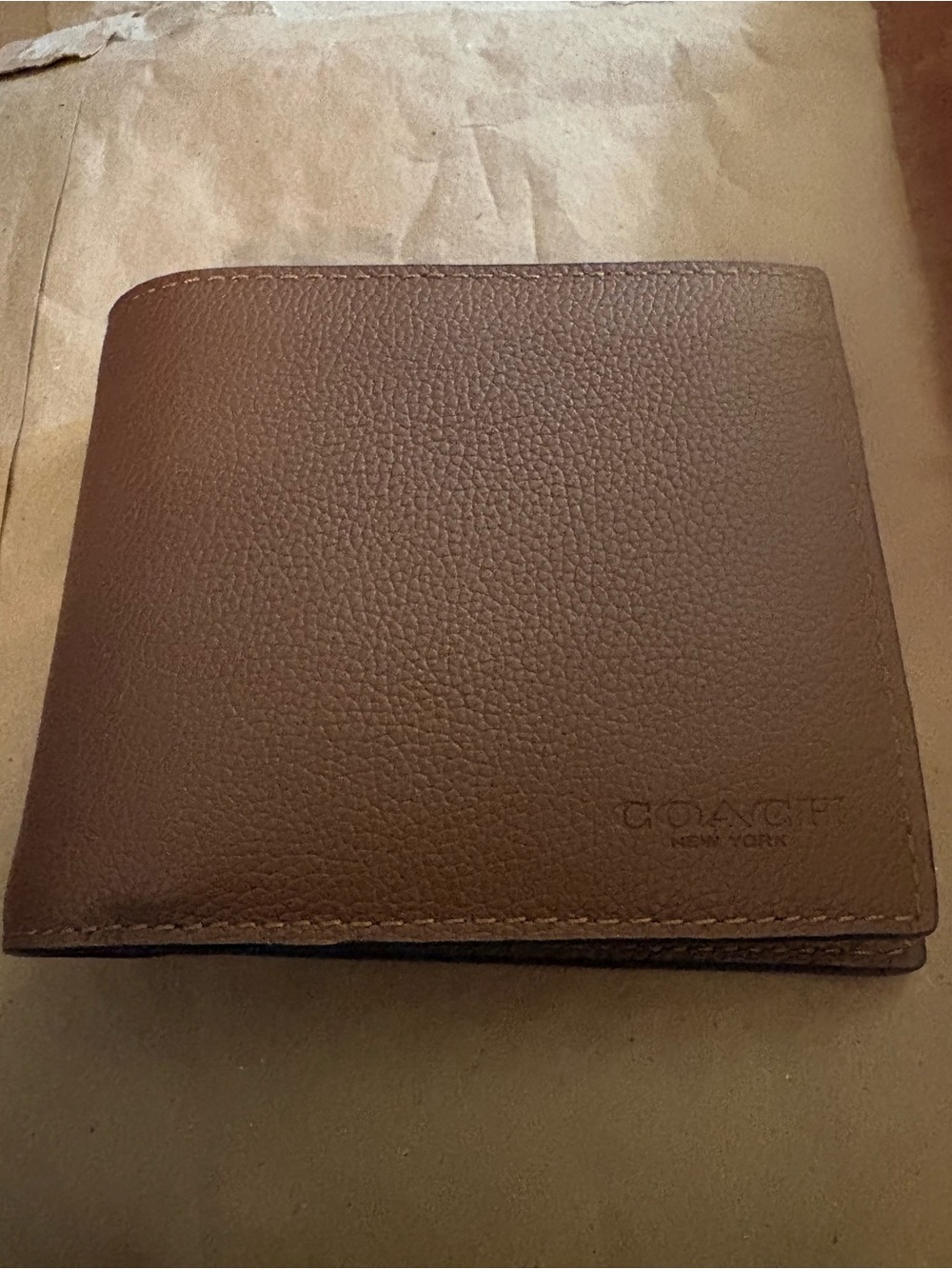 Coach Brown Pebbled Leather Men's Bifold Wallet